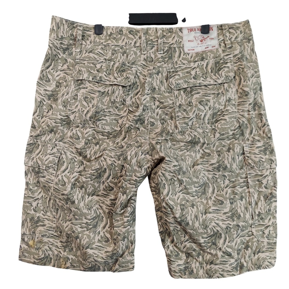 True Religion Cargo Shorts Mens 36 Green Camo Swirl Print Utility 11'' Inseam